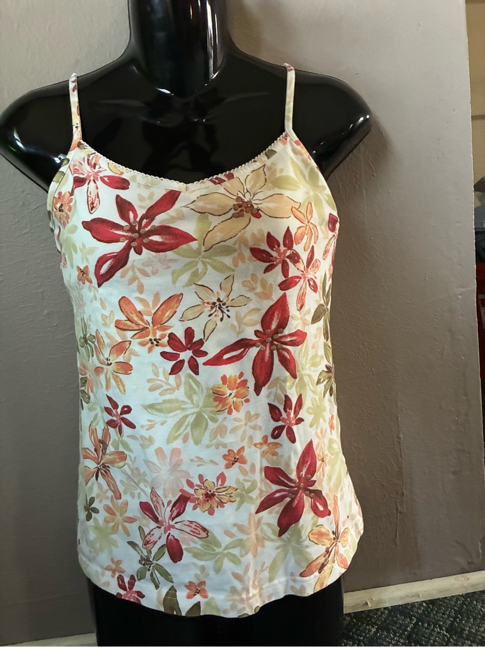 Floral Spaghetti Strap Camisole - Red/Green